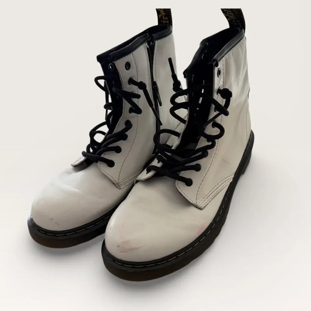Dr Martens Doc White Lace Up Boot Style Side Zip Youth Sz 4 Bouncing Sole 1460J